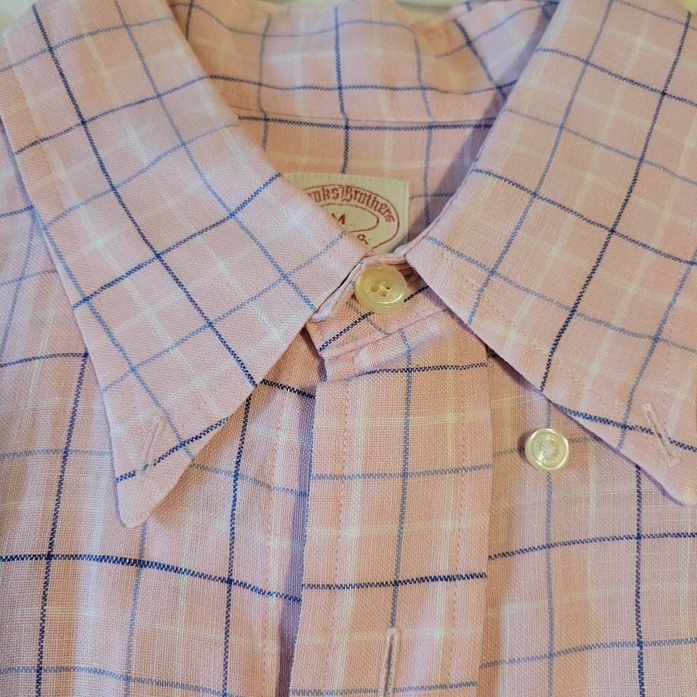 Brook Brothers men's pink & blue short-sleeved button-up shirt size medium - Picture 9 of 14